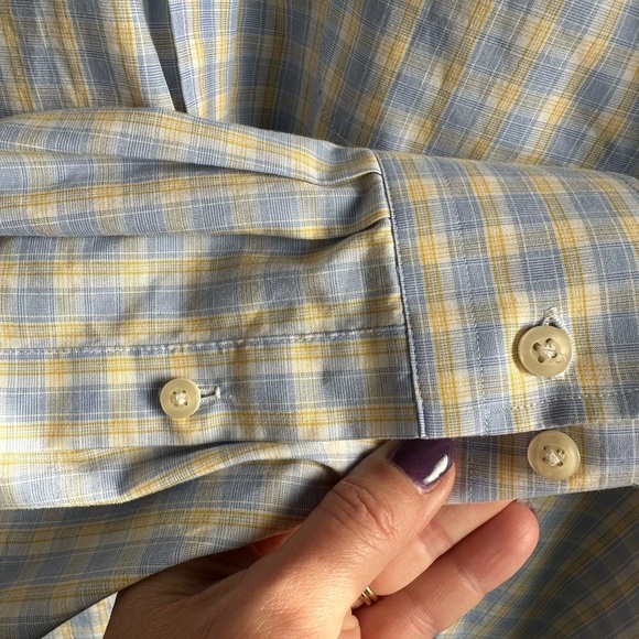 Kirkland Signature Men’s Long Sleeve Pale Blue Yellow Striped Shirt 16.5-35 - Picture 7 of 8